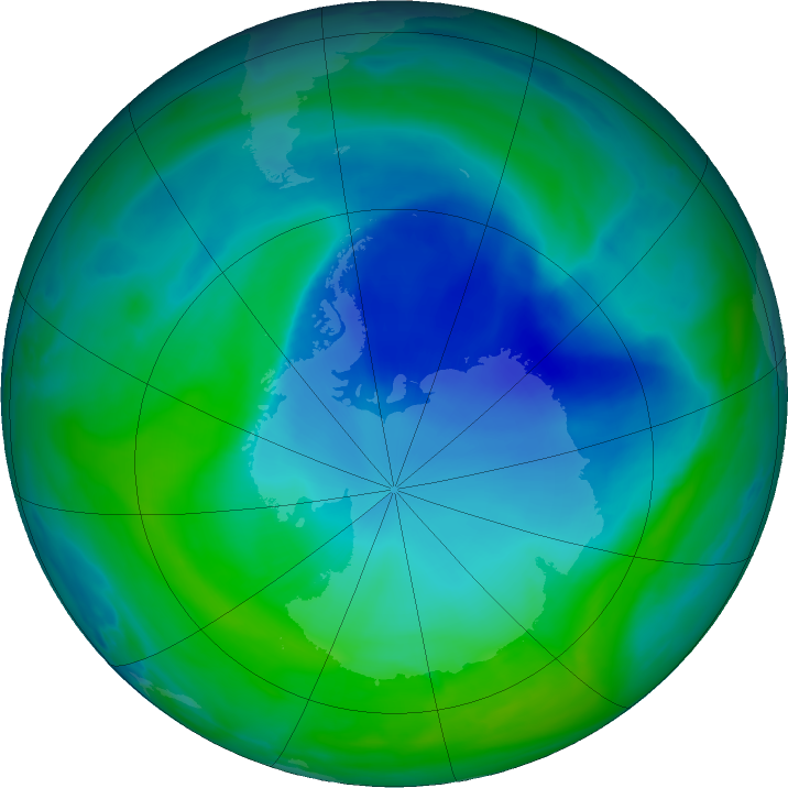 Antarctic ozone map for 15 December 2021